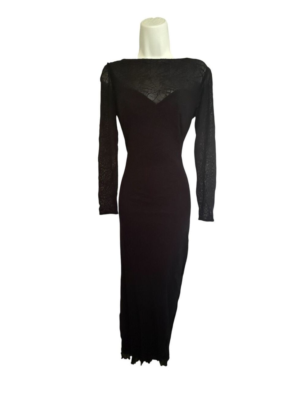 Vtg 90s 80s Whimsygoth Spider Web Lace Dress Goth Dark Witchy Boho Maxi  La Nuit